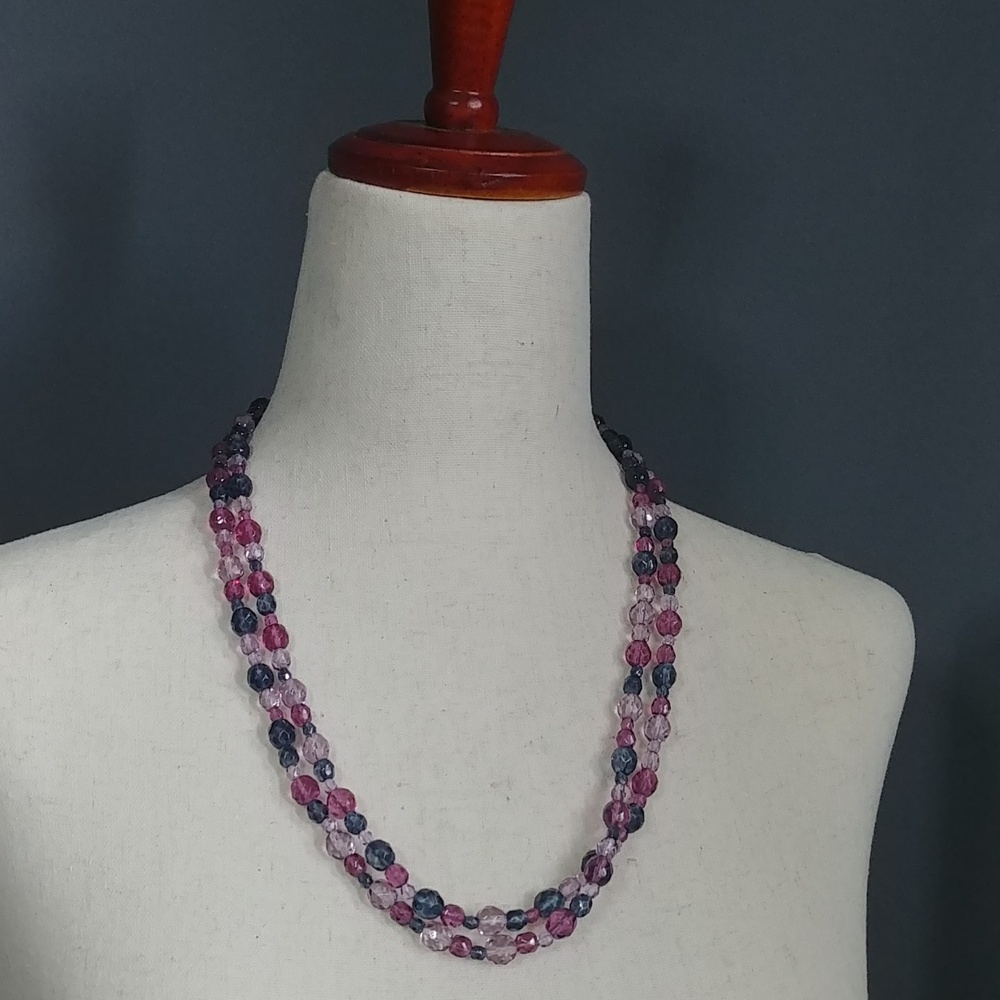 Beaded Necklace with Pink Purple and Gray Colours